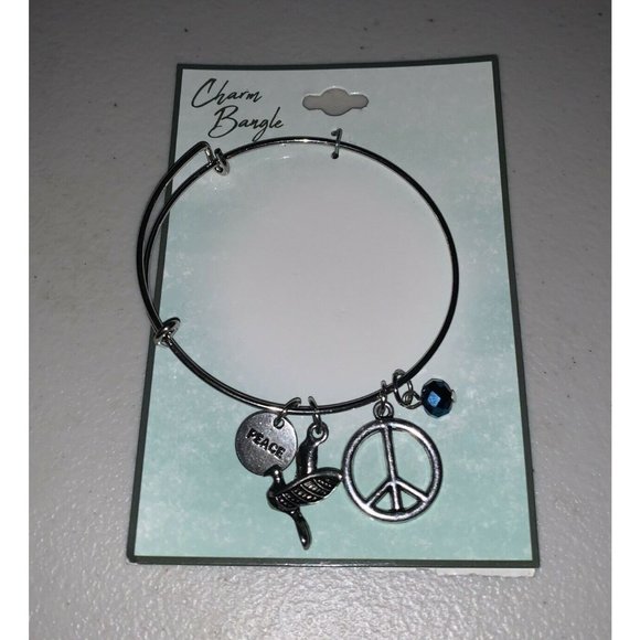 Unbranded Jewelry - Fashion Jewelry Charm Bangle Bracelet Peace Sign Dove Silver Adjustable New